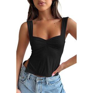 Women's Sleeveless Backless Crop Tank Top Sexy Pleated Bustier Sweetheart